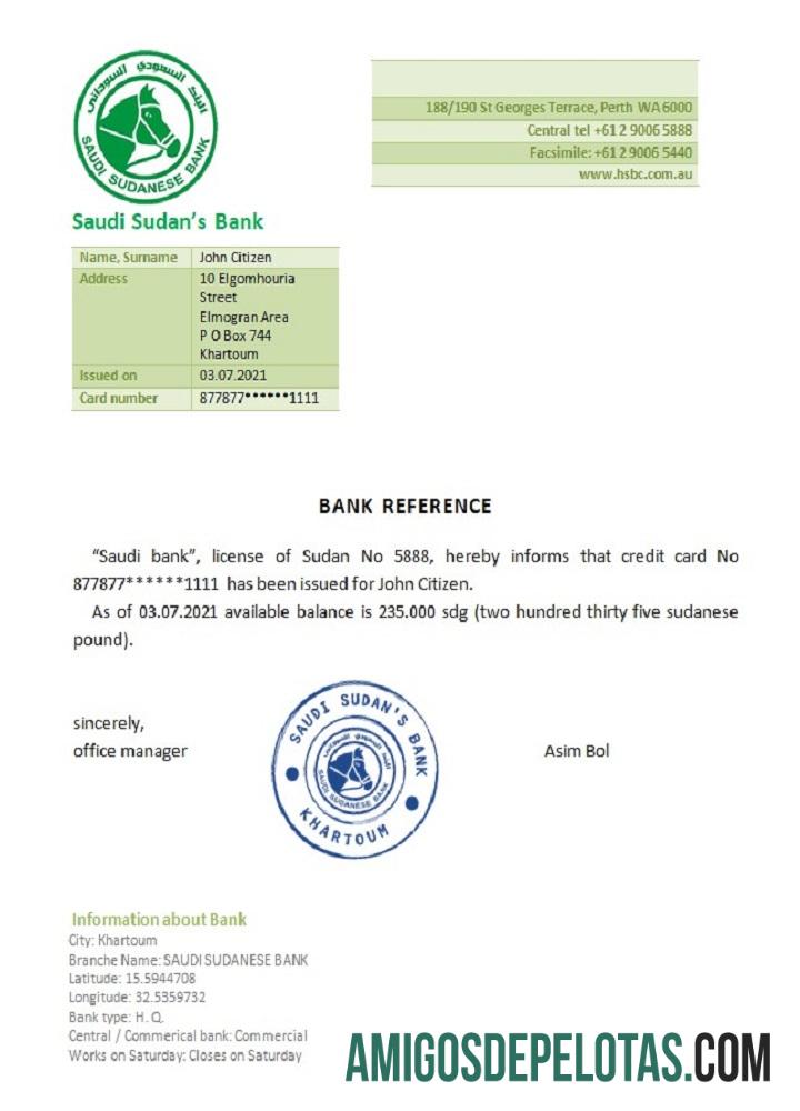 Sudão Referência do Banco do Sudão Saudita exemplo real